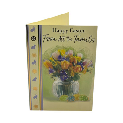 From All The Family Flower Pot And Colourful Eggs Design Easter Card from B&Q