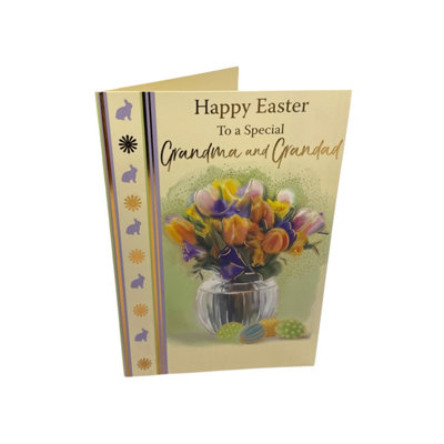 For Grandma And Grandad Flower Pot And Colourful Eggs Design Easter Card from B&Q