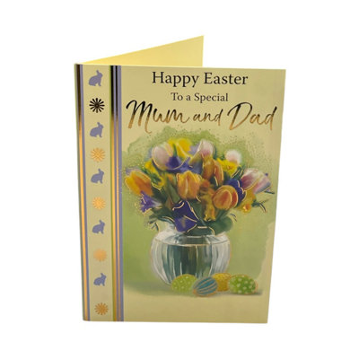 For Mum And Dad Flower Pot And Colourful Eggs Design Easter Card from B&Q