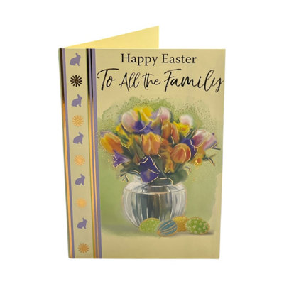 To All Family Flower Pot And Colourful Eggs Design Easter Card from B&Q