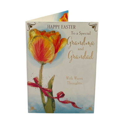To Special Grandma And Grandad Beautiful Orange Tulip Flower Design Easter Card from B&Q