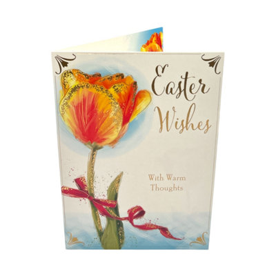 With Best Wishes Warm Thoughts Beautiful Yellow Tulip Flower Design Easter Card from B&Q