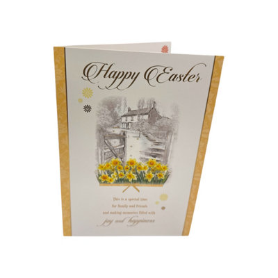 Joy And Happiness Yellow Flowers Design Easter Card from B&Q