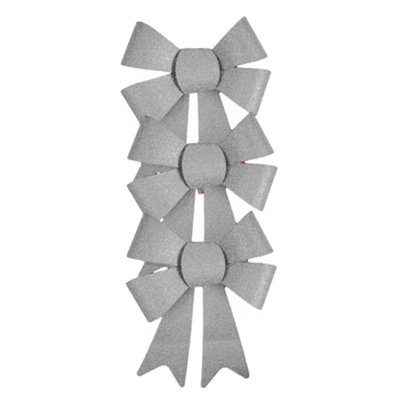  - Pack Of 3 Christmas Silver Present Gift Bows