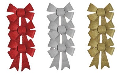  - Pack Of 9 Christmas RedGoldSilver Present Gift Bows