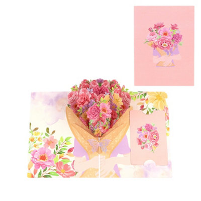 Brightfeel Pastel Pink Bouquet In Hands 3D Pop Up Greeting Card - White - Image 3