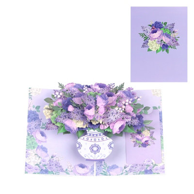 Purple Hydrangea Rose Bouquet 3D Pop Up Greeting Card from B&Q