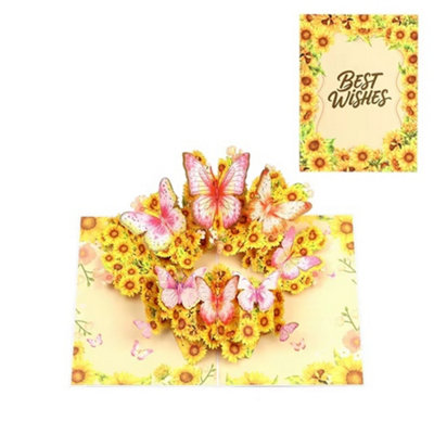 Sunflowers Flying & Butterflies Dancing Best Wishes 3D Pop Up Greeting Card from B&Q