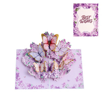 Lilac Flowers Flying & Butterflies Dancing Best Wishes 3D Pop Up Greeting Card from B&Q