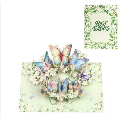 Magnolia Flowers Flying & Butterflies Dancing Best Wishes 3D Pop Up Greeting Card from B&Q