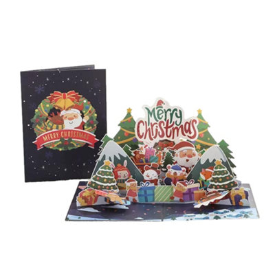 Festive Fun Snowmen & Santa Scene Pop Up Christmas Card from B&Q