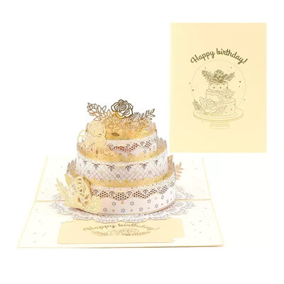 Brightfeel Gold Floral Cake Design Elegant 3D Pop Up Birthday Card - White - Image 3