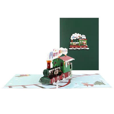 Snowy Journey With Colorful Train Pop Up Christmas Card from B&Q