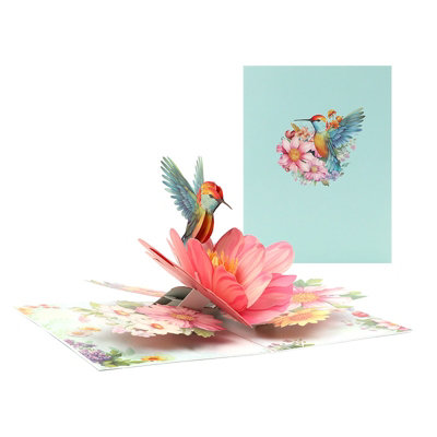  - Hummingbird Whispers Pink Blossom Pop Up Card