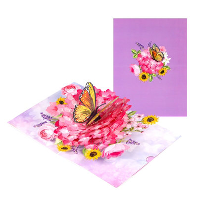 Butterfly Blossom Burst Carnation 3D Pop Up Greeting Card - Image 3