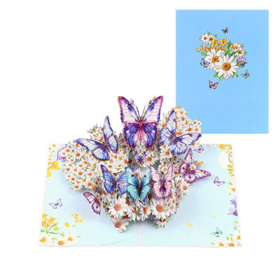 Flower & Butterfly Blue 3D Pop Up Greeting Card from B&Q