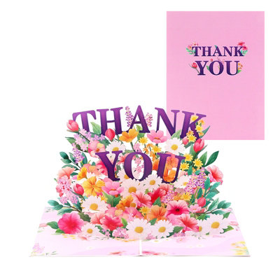 Pink & Purple Grateful Blooms Pop Up Thank You Card from B&Q