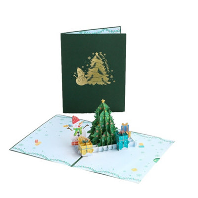 Bronzed Snowman And Tree 3D Pop Up Christmas Card