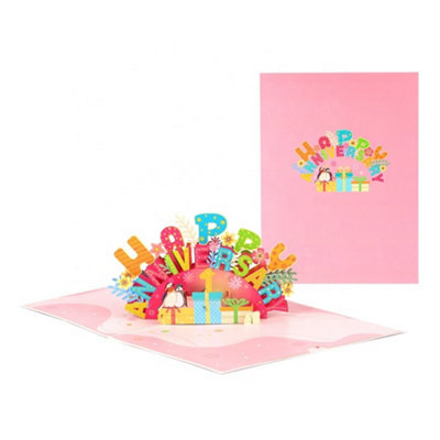 Joyful Birds & Blooms Customizable Pop Up Anniversary Card from B&Q
