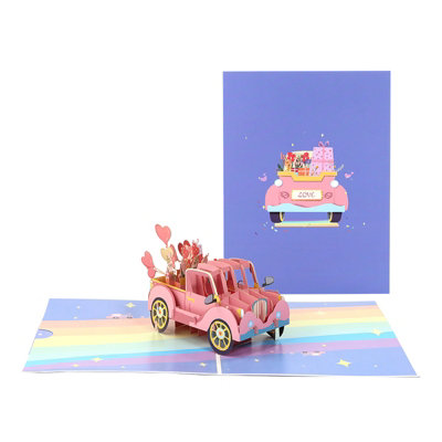 Love Express Pink Car 3D Pop Up Greeting Card - Wedding Valentine's Anniversary - Image 3