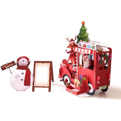  - Santa Festive Truck & Snowman Scene Christmas Card