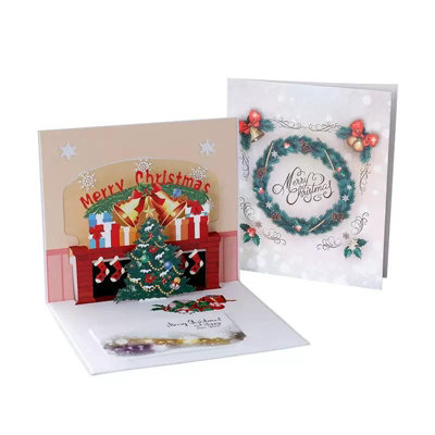 Golden Bells & Fireplace Holiday 3D Pop Up Christmas Card - Image 3