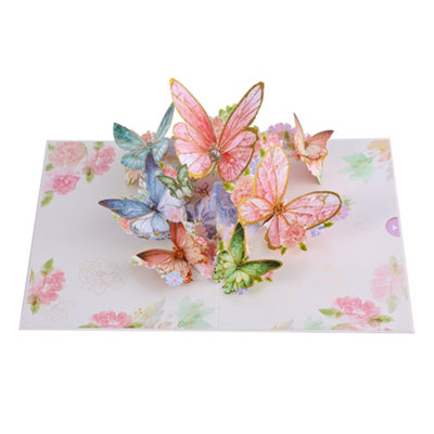 Peach Butterfly And Flowers 3D Pop Up Greeting Card from B&Q