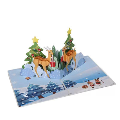  - Two-Sided Reindeer Festive Scene Pop Up Christmas Card