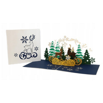 Snowy Reindeer Forest Pop Up Christmas Card from B&Q