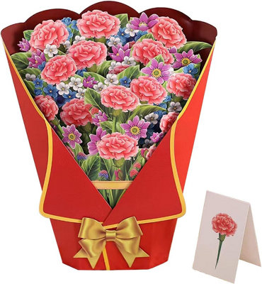 Carnation Bouquet Charm Red Wrap Pop Up Greeting Card from B&Q