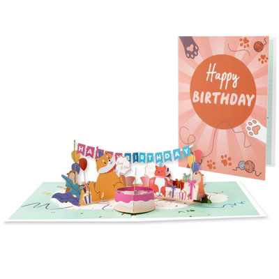 Puppy & Kitty 3D Animal Flag Pop Up Birthday Card - Image 3