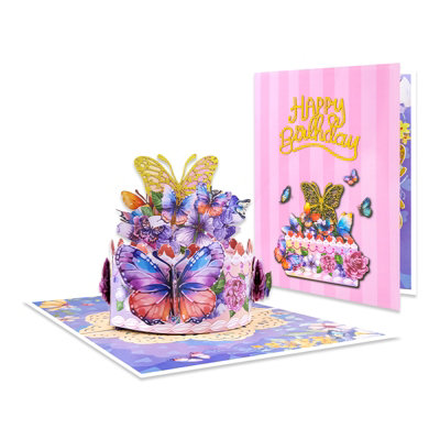  - Wings Of Celebration Butterfly Floral Design Birthday Pop Up Card