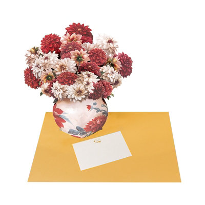 Brightfeel Crimson & Cream Dahlia Elegance 3D Pop Up Vase Greeting Card - White - Image 3