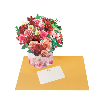 Blushing Blooms Rose Bouquet 3D Pop Up Vase Greeting Card from B&Q