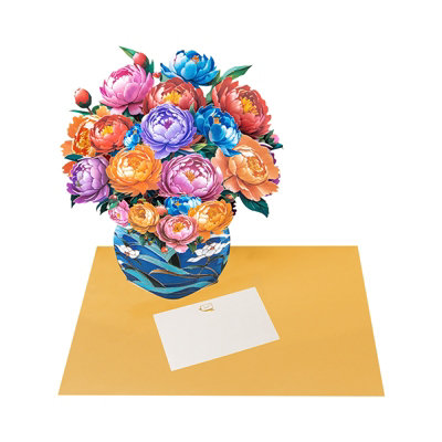  - Colorful Grace Peony Bouquet In Blue Vase 3D Pop Up Card