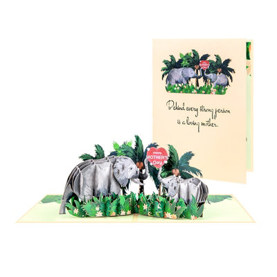 - Elephants In Green Foliage Scene Celebrating Mothers Day 3D Pop-Up Card