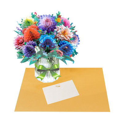 Bright Dahlia Bouquet Gift Design 3D Pop Up Card - Image 3