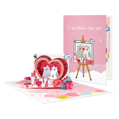 Romantic Cats in Heart Frame LOVE Design Pop Up Card - Image 3