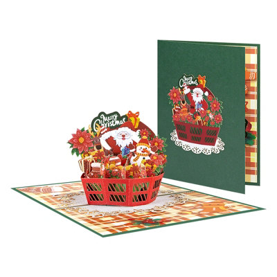 Festive Basket With Santa & Holiday Decor 3D Pop Up Christmas Card