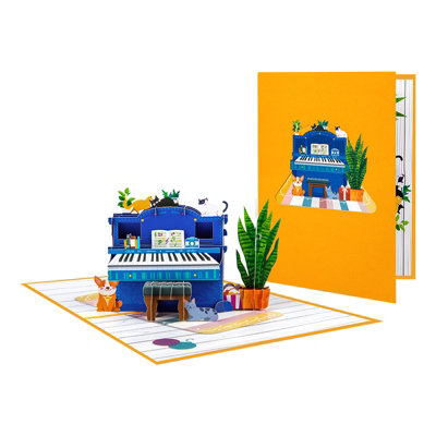  - Piano & Cats Scene Whimsical 3D Pop-Up Greeting Card