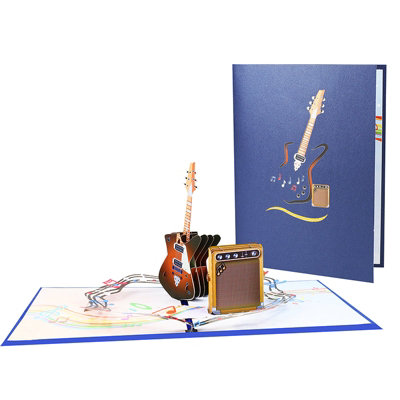 - Rock & Roll Guitar With Musical Flow Pop-Up Card