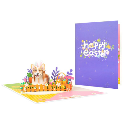 Brightfeel Bloom & Bark Corgi In Bunny Ears 3D Pop Up Easter Card - White - Image 3