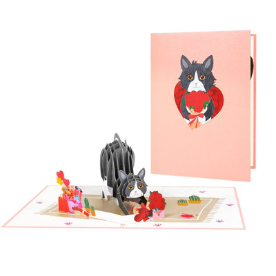 Brightfeel Cat With Red Roses 3D Pop Up Valentine¿S Day Card - White - Image 3