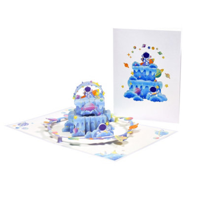  - Astronaut And Planet Design Space-Themed 3D Pop-Up Greeting Card