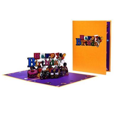 Brightfeel Balloons And Cake Design Purple Party 3D Pop Up Birthday Card - White - Image 3