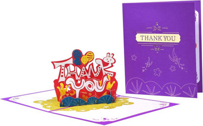Gold Base Colorful Lettering Thank You 3D Pop-Up Greeting Card from B&Q