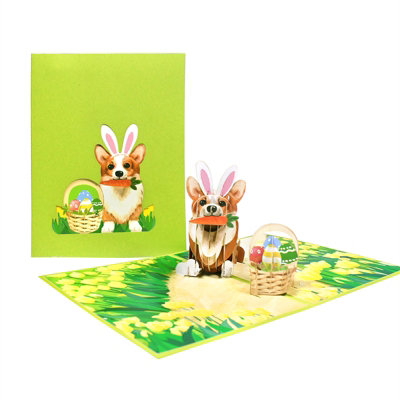 Brightfeel Corgi Easter Bunny Ears 3D Pop Up Greeting Card - White - Image 3
