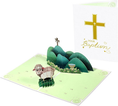 Brightfeel Baptism Lamb Cross Holy Congratulations 3D Pop Up Greeting Card - White - Image 3