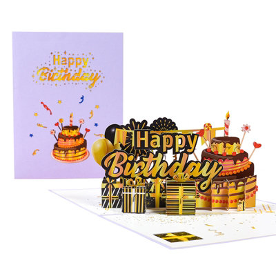 Layered Cake Design Black and Gold Accents 3D Pop Up Birthday Card - Image 3