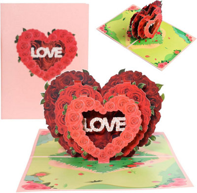 Brightfeel Triple Rose Heart "Love" 3D Pop Up Greeting Card - White - Image 3